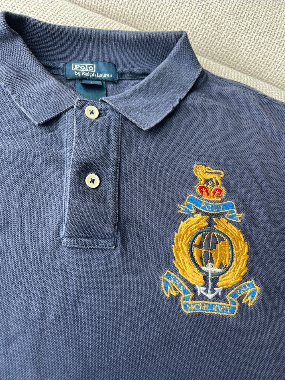 Polo by Ralph Lauren Navy Polo with Gold & Blue Crest boys Vintage